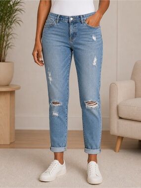 Gap Sexy Boyfriend Distressed Jeans Women's 29/8 Light Wash Rolled Hem Denim‎